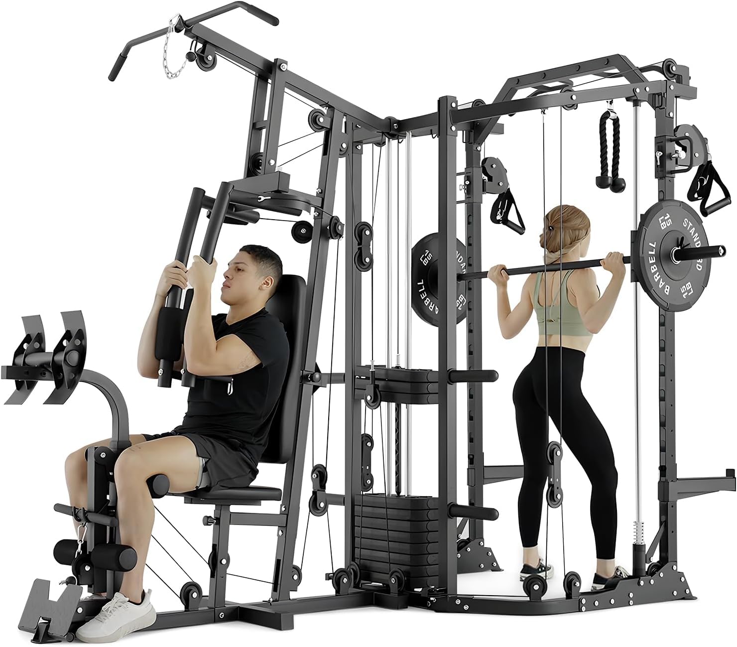 Home Gym With Smith Machine - Mesin SmithΔ Dual-Station, Stasiun Latihan Gym